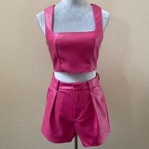 7 For All Mankind Hot Pink Faux Leather Set – NWT – Lined Two-Piece Small